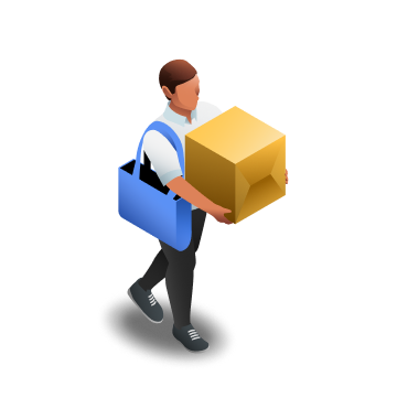 delivery service employee carrying a cardboard package.
